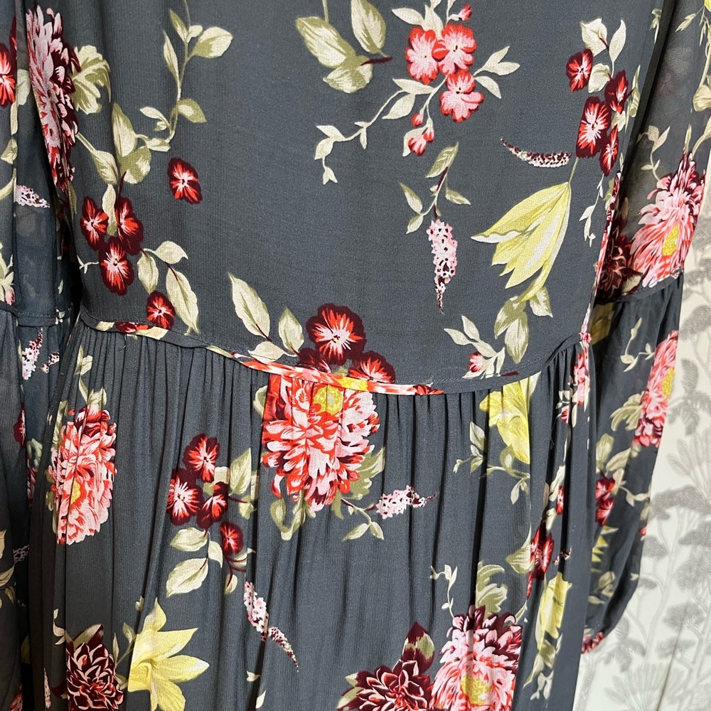 A+ Anthropologie grey gray green Floral Long Sleeve Swim maxi dress 2XL plus - Picture 7 of 9